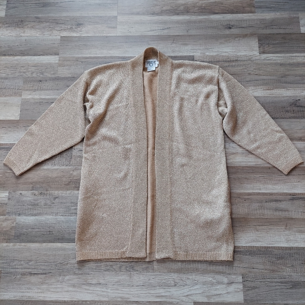 Vintage Gold Sparkly Open Front Sweater Cardigan Medium - Picture 3 of 11
